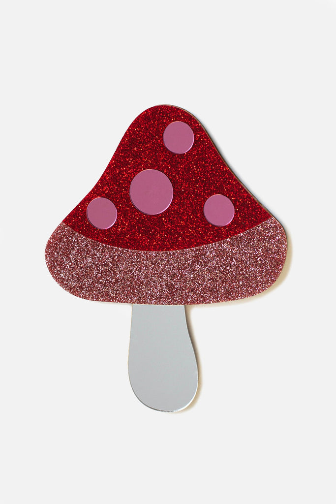 Toadstool Acrylic Mirror Glitter Wall Art: Add a whimsical touch to your space with this charming piece. Crafted with care, the toadstool design features vibrant red hues, bringing nature's charm indoors. Hang it easily to infuse your space with personality and style. Perfect for contemporary homes and those who appreciate unique decor.