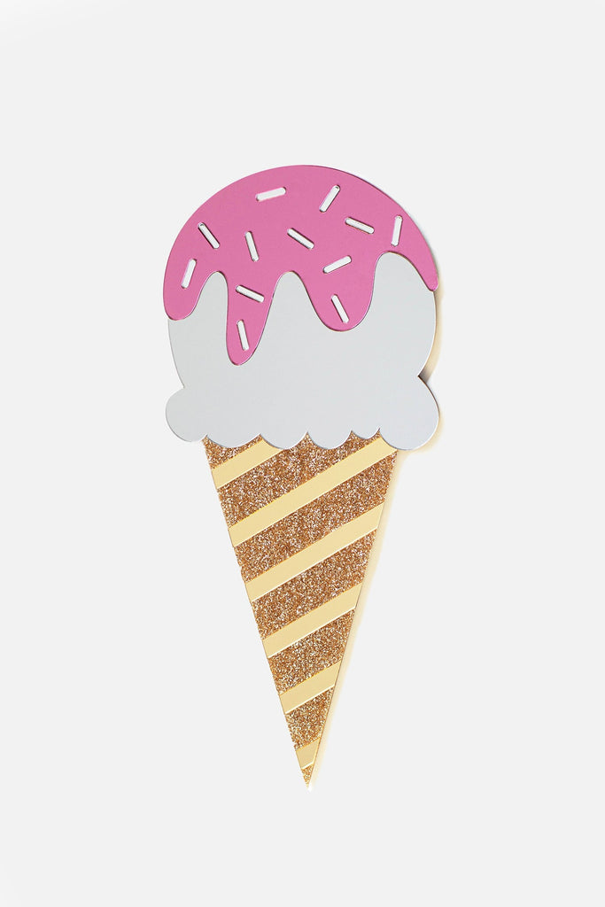 Acrylic Mirror Glitter Ice Cream Wall Art: A delightful addition to any home. Crafted with care, this unique piece features a playful ice cream design with glitter accents. Hang it easily to infuse your space with color and personality. Perfect for contemporary homes and those who appreciate modern decor."